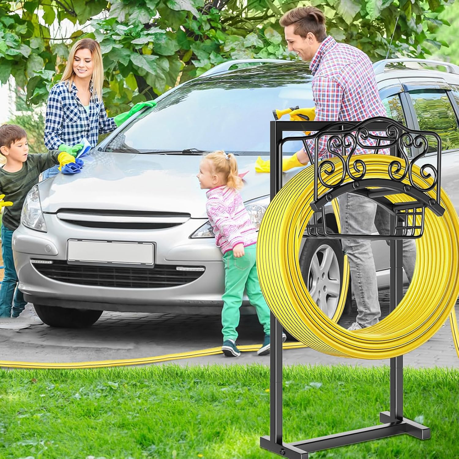 Garden Hose Holder - Upgraded Water Hose Holder Holds, Heavy Duty Metal Freestanding Hose Stand Sturdy, Detachable