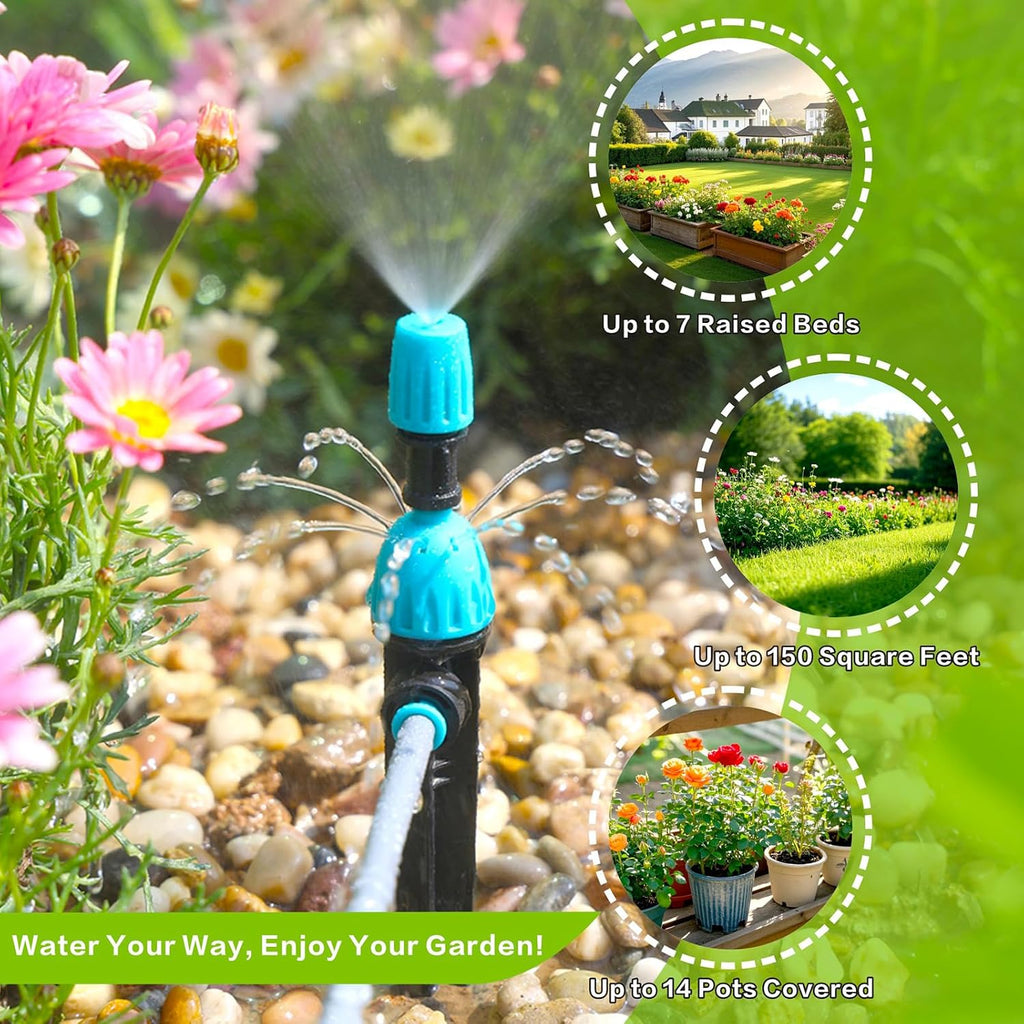 98ft Drip Irrigation Kit, Upgraded Quick-Connect System with Adjustable Nozzles & Durable Hoses, Complete Garden