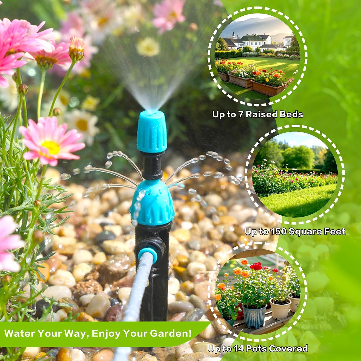 98ft Drip Irrigation Kit, Upgraded Quick-Connect System with Adjustable Nozzles & Durable Hoses, Complete Garden