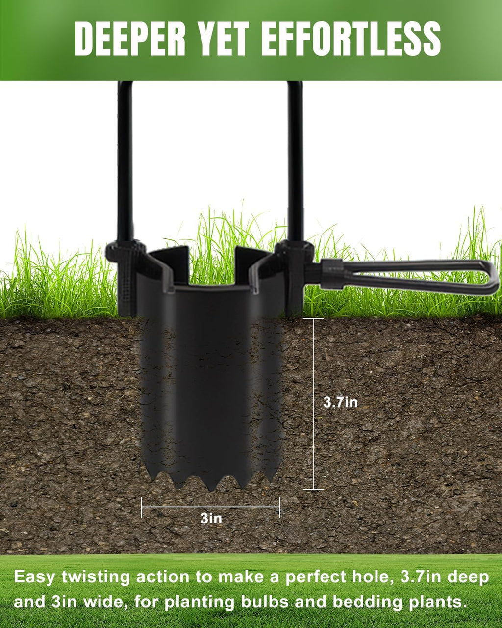 30in Long Handle Bulb Planter Tool, 5 in 1 Lawn Tool with Serrated Base | Sod cutter, Grass plugger, Weeding &