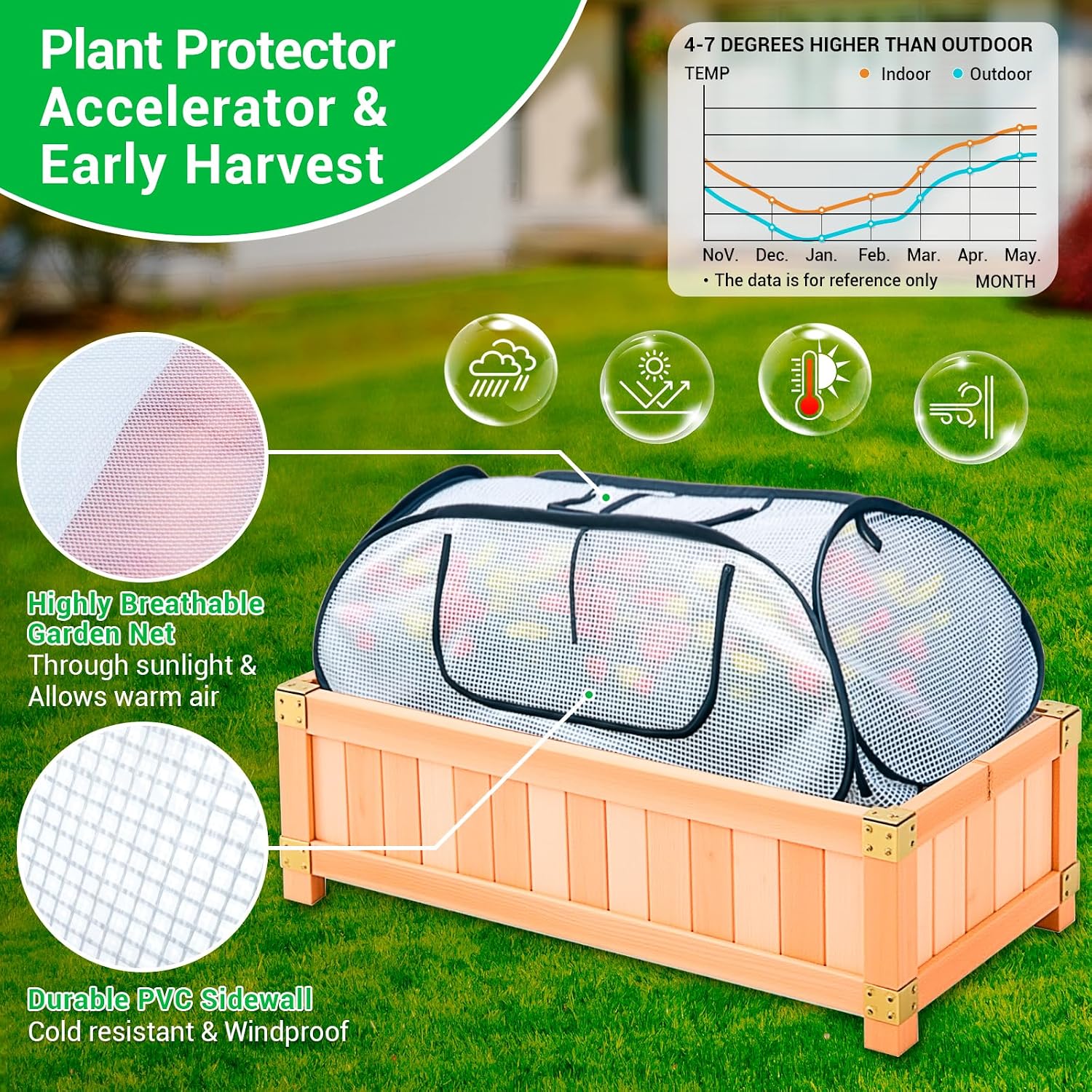 Garden Covers for Raised Beds, Pop Up Raised Garden Bed Cover, Garden Row Plants Cover Accelerator, Greenhouse Cover