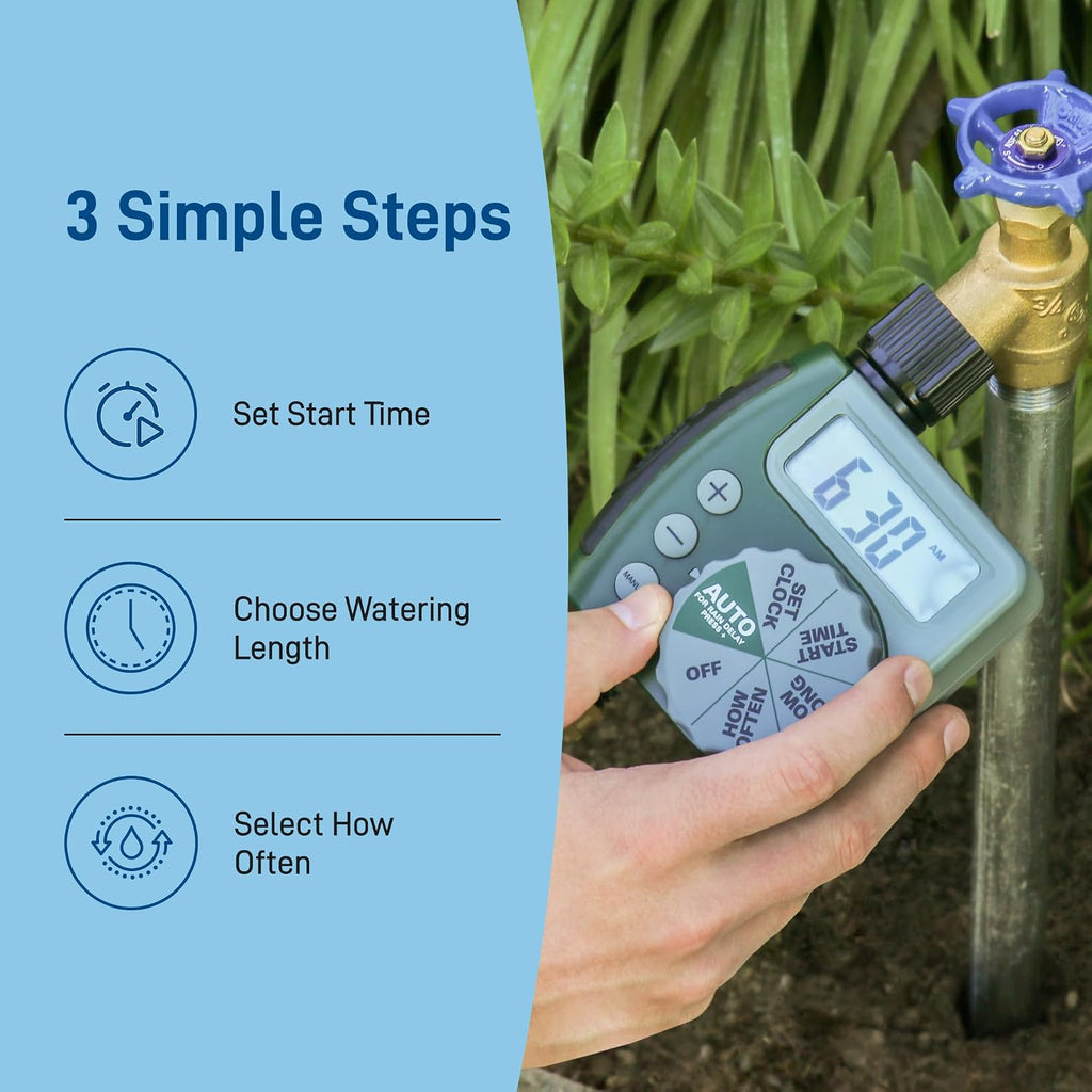 Orbit Programmable Digital Hose Watering Timer - 1 Outlet - Battery Powered - with LCD Screen - Built-in Rain Delay