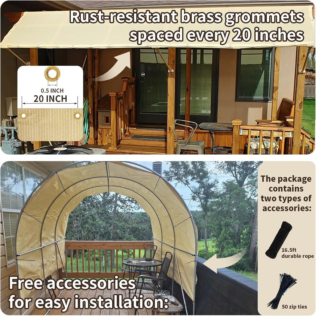 MEANCHEN 90% 12x12ft Sun Shades for Outdoor Patio Shade Cloth with Grommets Beige, Pergola Shade Cover Breathable Sun
