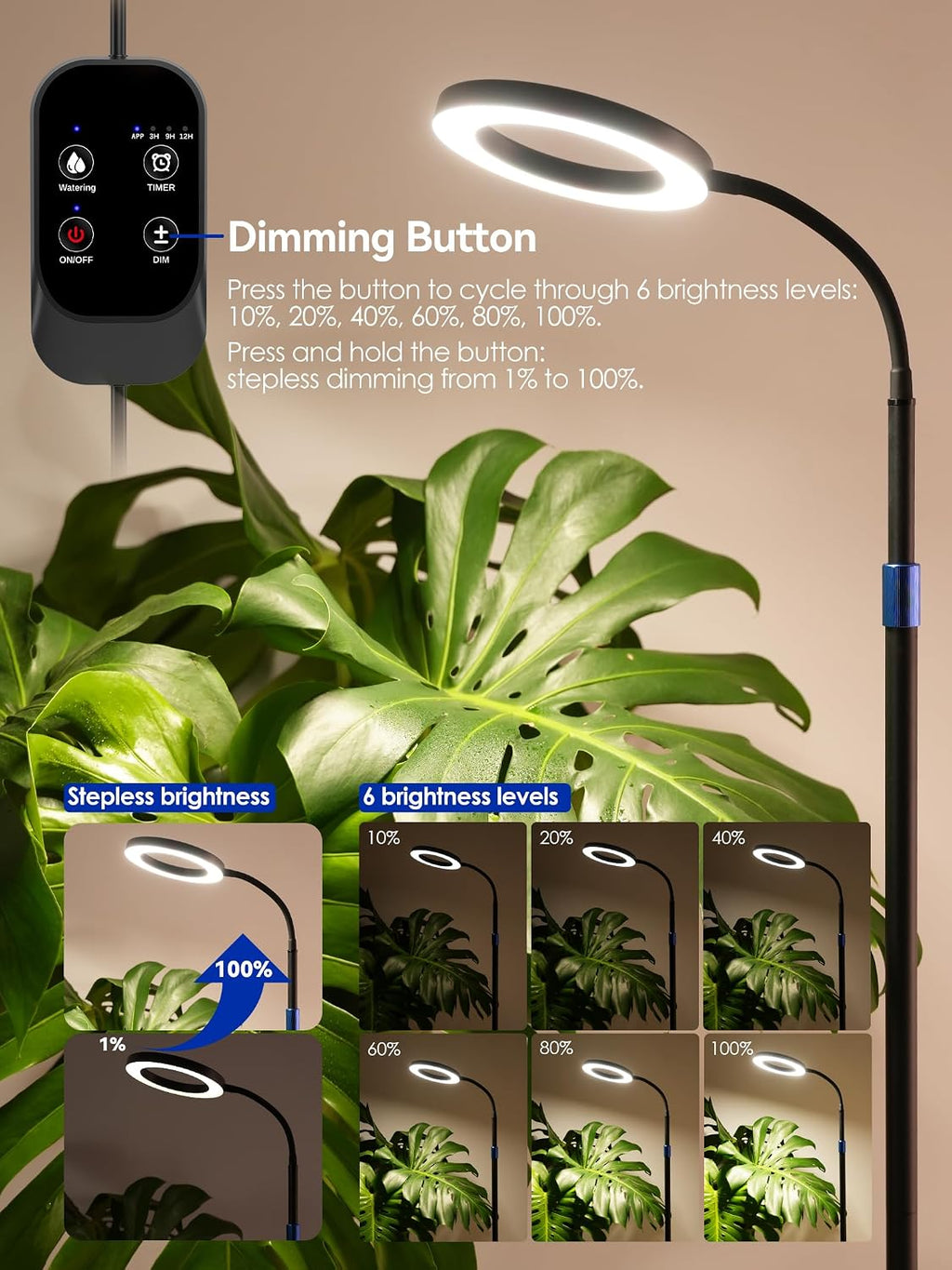 Smart Grow Light for Indoor Plants, Full Spectrum LED Plant Light | 54"-67" Adjustable Height, APP Control, Timer