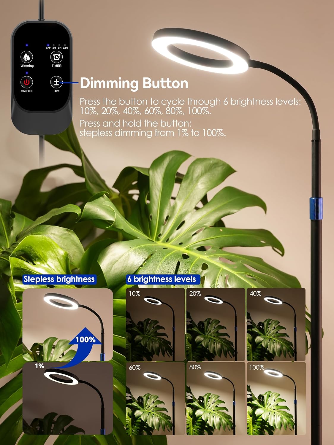 Smart Grow Light for Indoor Plants, Full Spectrum LED Plant Light | 54"-67" Adjustable Height, APP Control, Timer