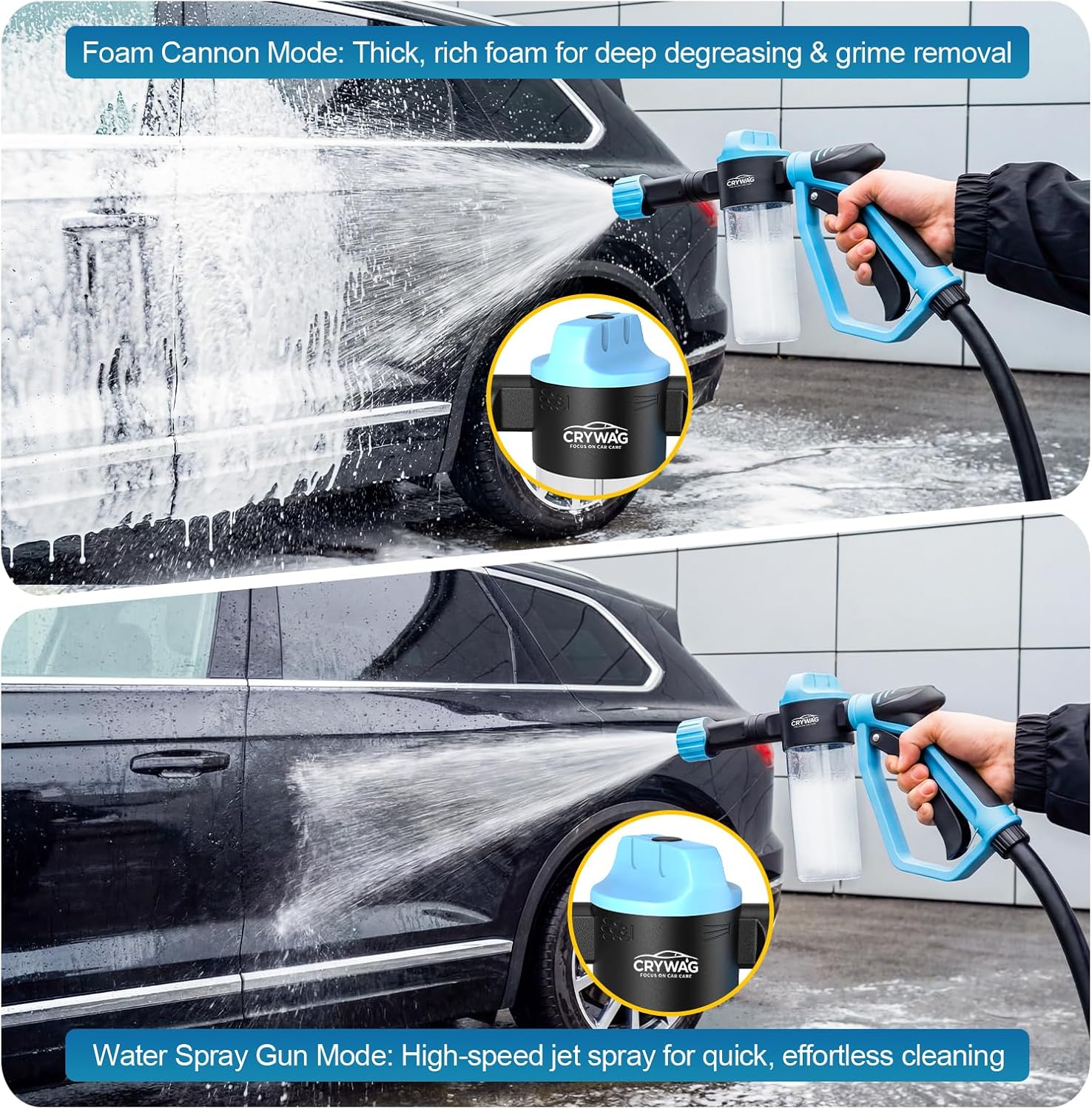 Car Wash Foam Gun for Garden Hose, with Microfiber Wash Mitt, Foam Sprayer | 3 spray modes & 50% higher water Pressure