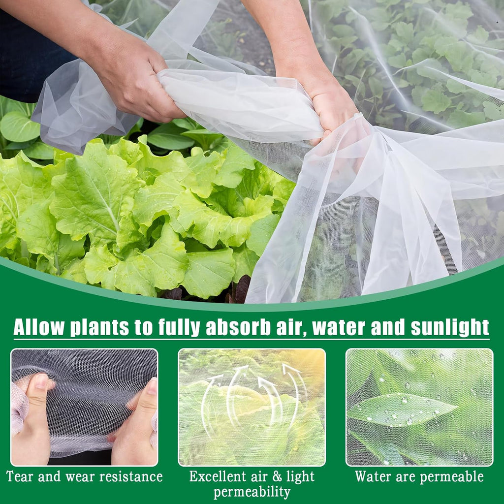 10 X 33 FT Garden Mesh Netting Kit Pest Barrier for Raised Beds with Hoops | Fruit Tree Netting with 6 Sets Garden