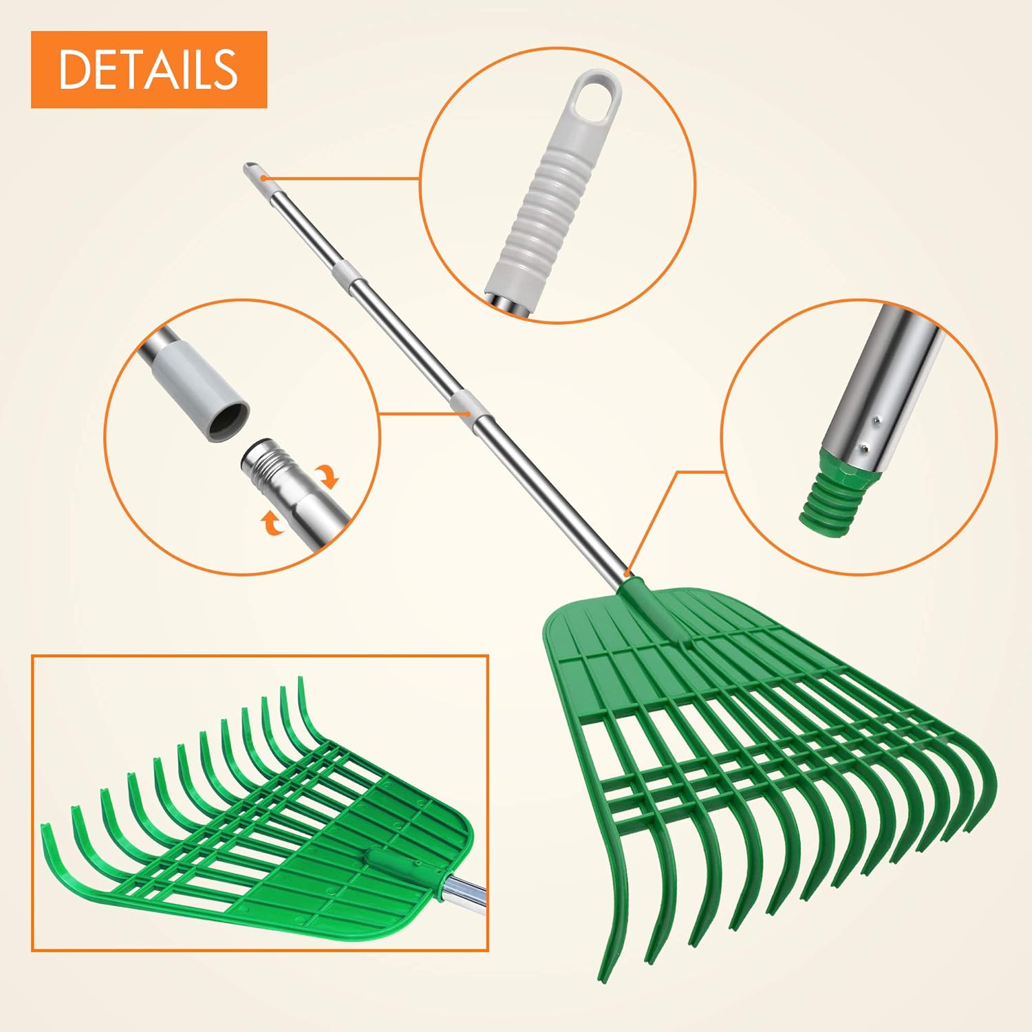 Gardzen Plastic Large Leaf Scoop & 12 Tines Gardening Leaf Rake Set, Comes with 72 Gallon Garden Bag