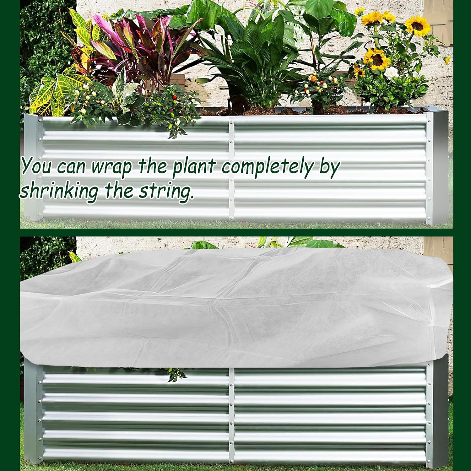 Rectangular Plant Cover Frost Big Size for 8×4×2FT Non Woven Fabric Garden Bed Cover with Zip Drawstring for Winter