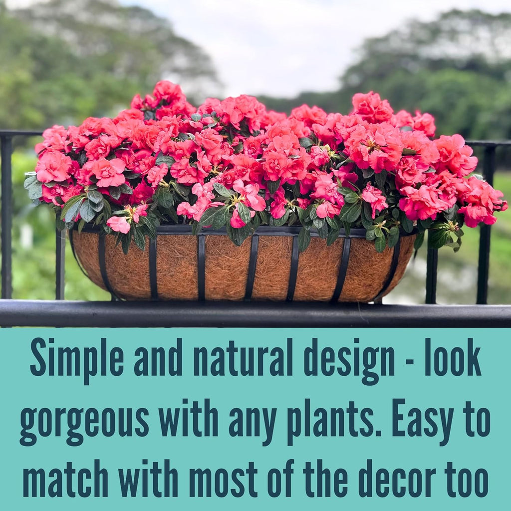 LaLaGreen Deck Railing Planter Boxes for Plants (24 Inch, 2 Pack) Black Metal Wall Planters for Outdoor Plants, Window