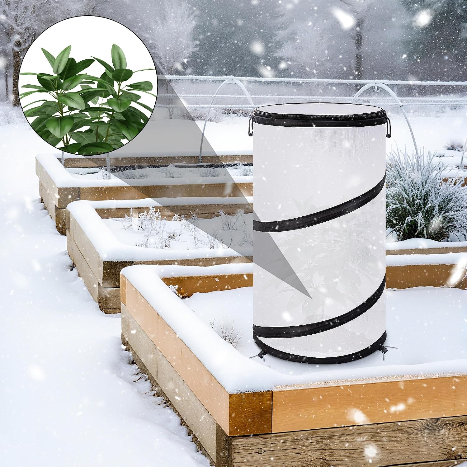 2 Pcs Pop Up Winter Frost Plant Cover, 20 x 12 Inch Round Garden Plants Freeze Protection Tent, Foldable Warm Plant