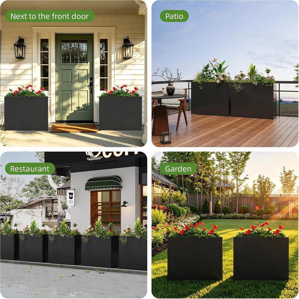 38L x 13W x 30H Large Metal Planters for Outdoor Plants - Black Planter Box | Easy Assembly Tall Rectangular Planter