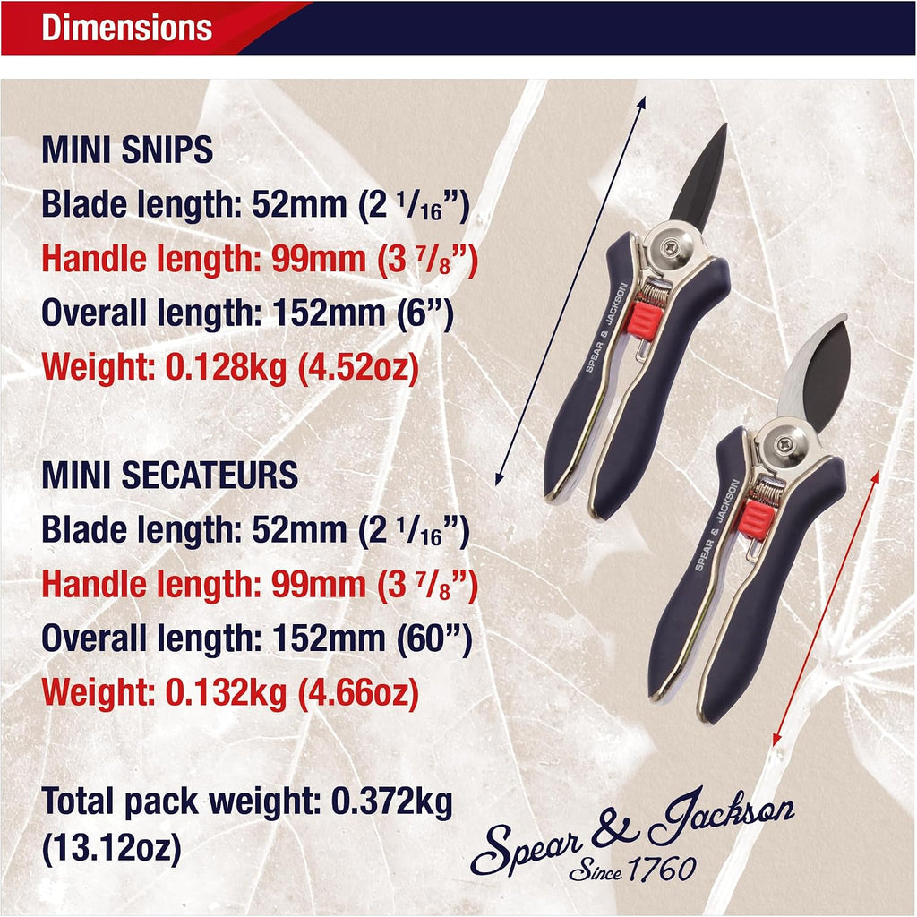 Spear & Jackson Razorsharp Mini Pruner Set for Small Garden Tasks and Bonsai Care, 2 Piece Precision Compact