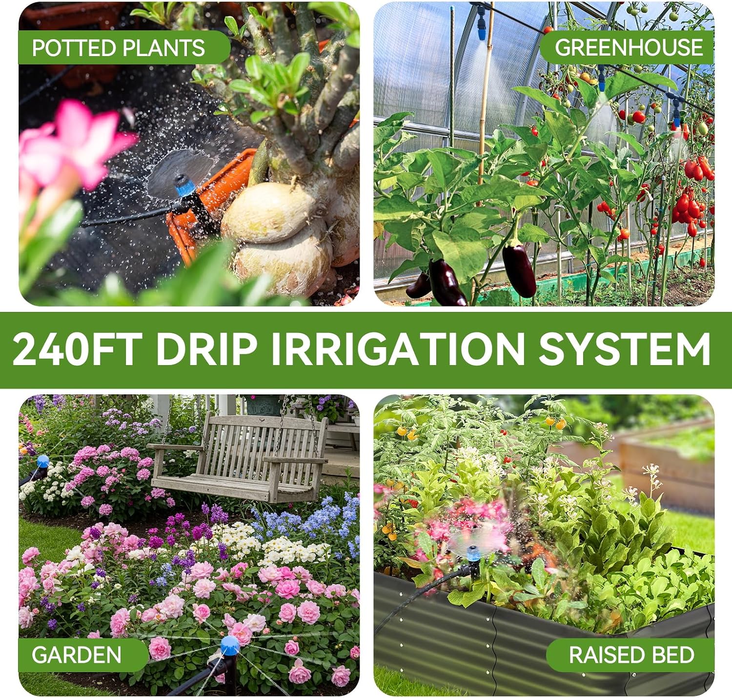 Inntop 240FT Drip Irrigation System Kits, Quick Connect Automatic Garden Watering System for Raised Bed, Potted Plants