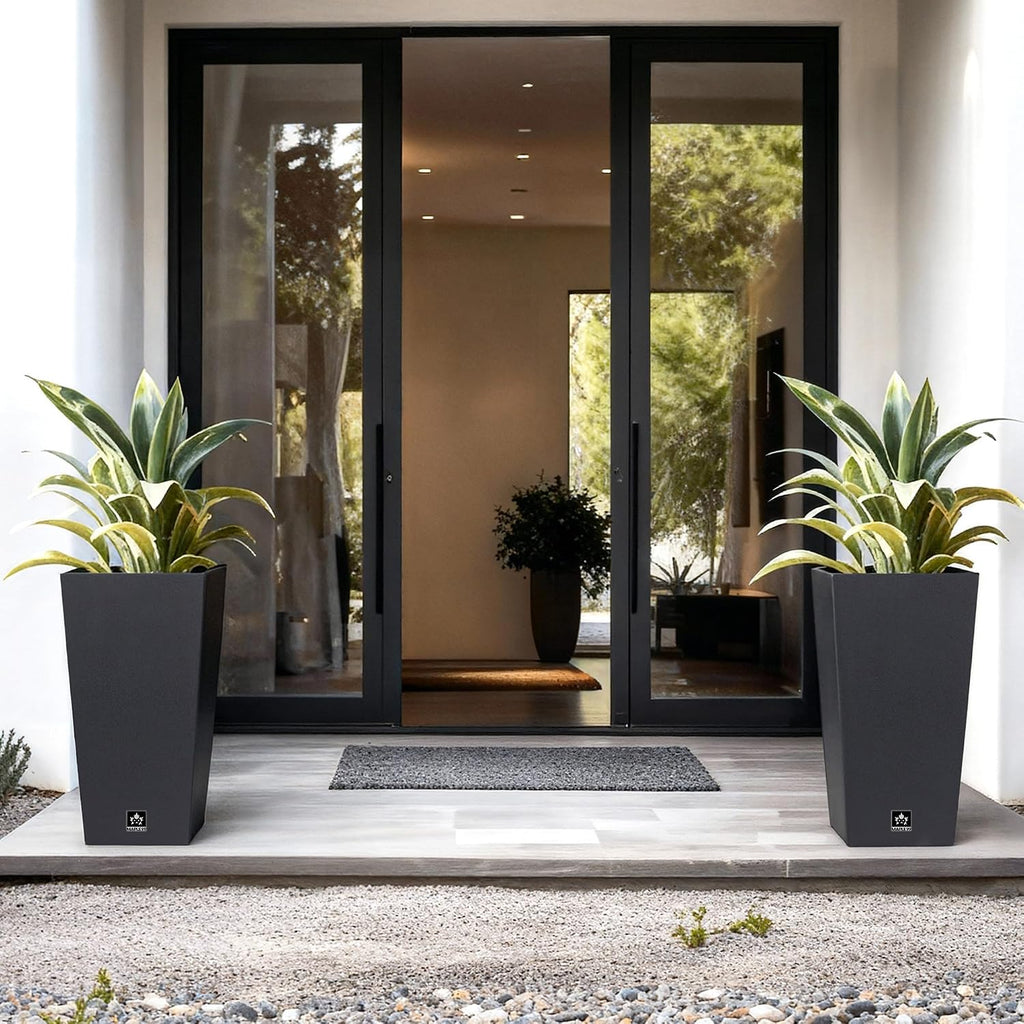 Tall Outdoor Planter 30 Inch 2-Pack, Tapered Design with Drainage Holes