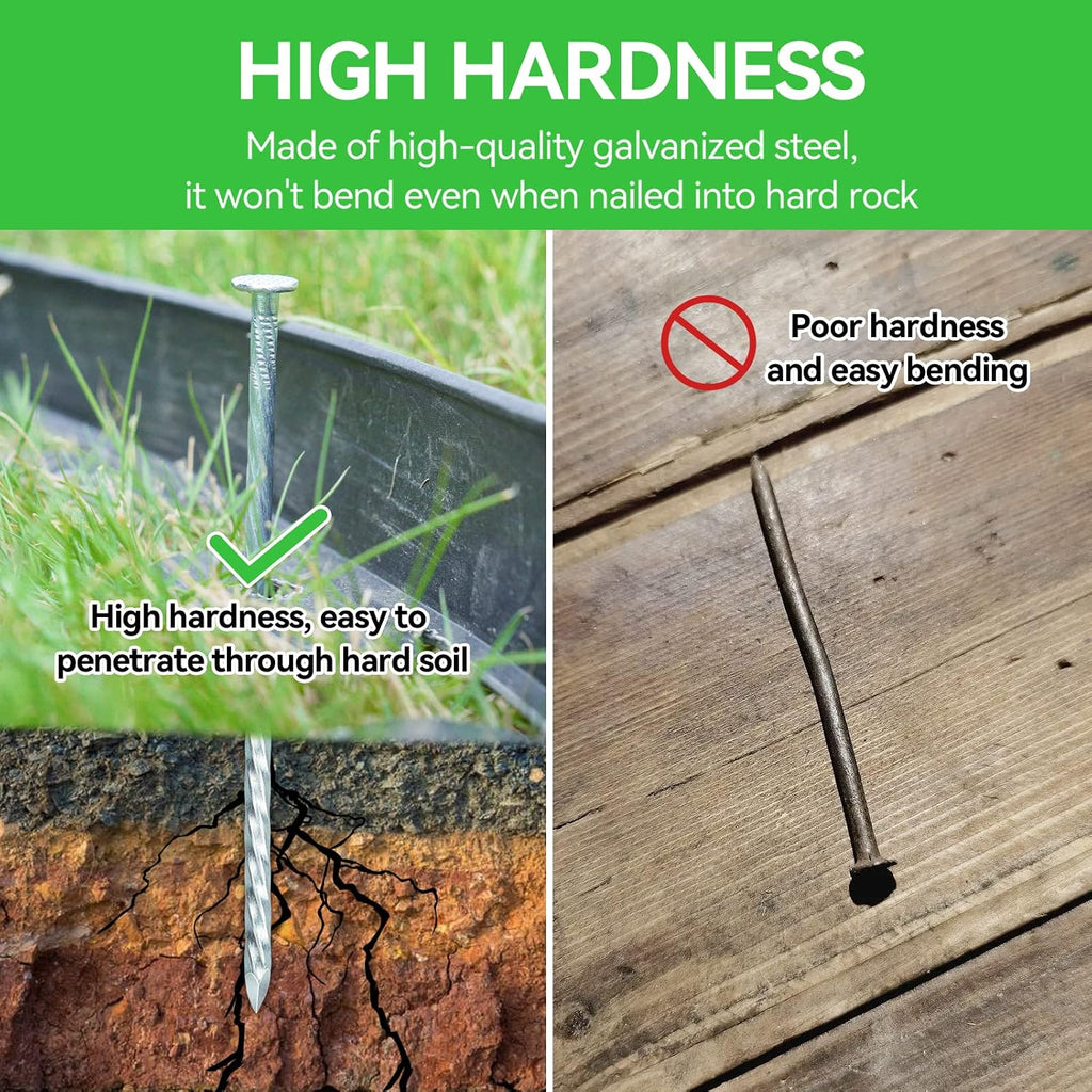 8 Inch Heavy Duty Landscape Stakes with Gasket Caps - 50 Sets Galvanized Spiral Garden Spikes Kit for Securing Weed