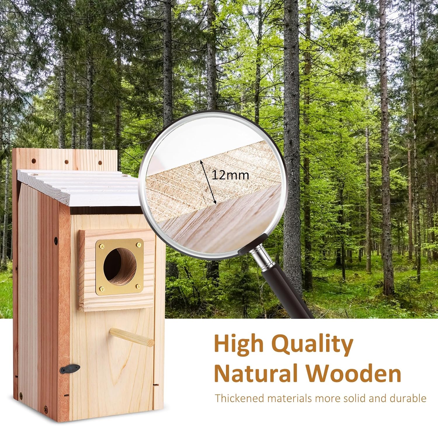 Wooden Outdoor Bird House with Copper Guard, Thickened Wood 2 Pack | 2 pack design, easy assembly, cottage nesting box