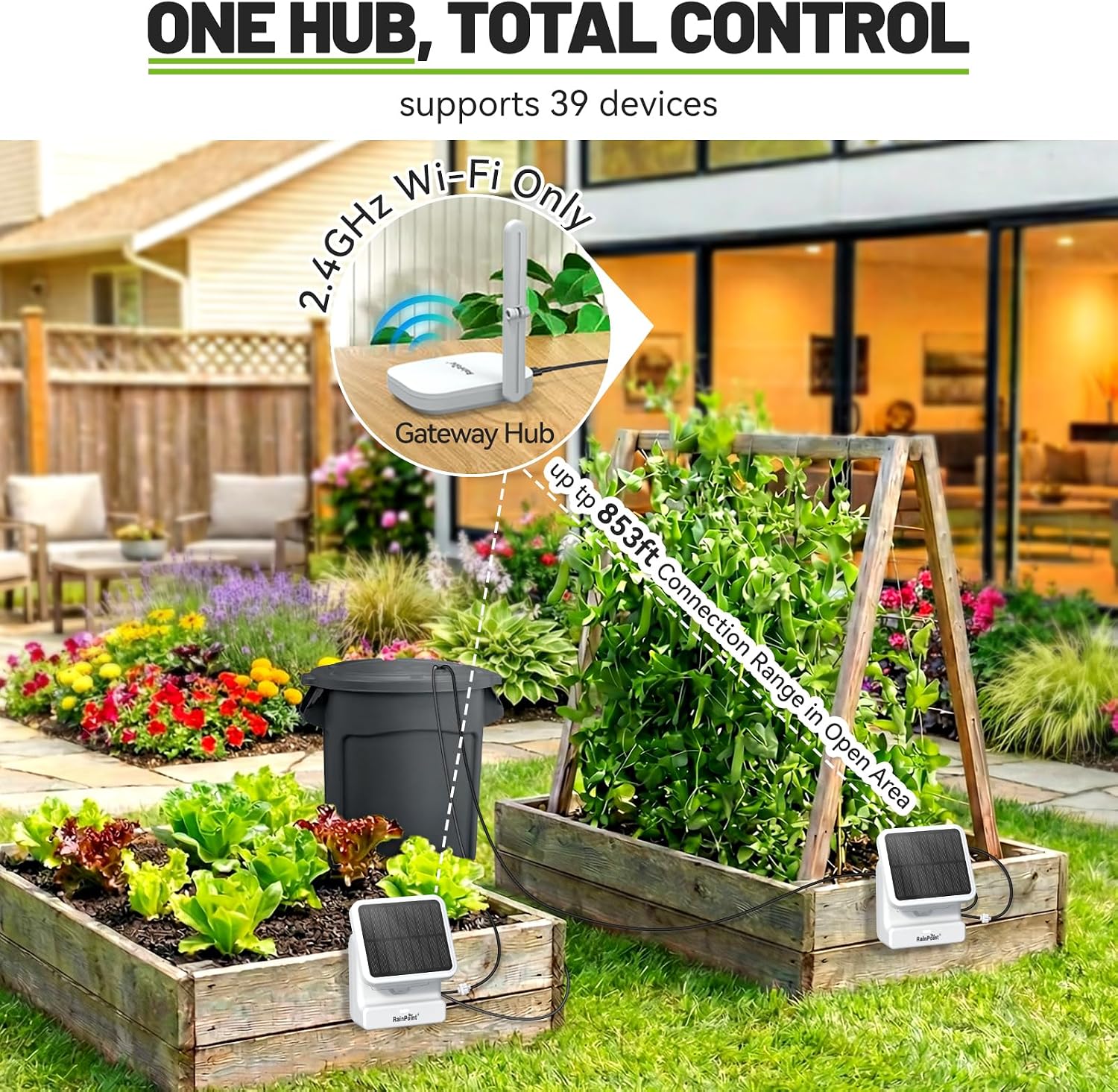 RAINPOINT Smart WiFi Solar Drip Irrigation System for Indoor&Outdoor Use,WiFi HUB Need,APP Control Auto Plant Waterer
