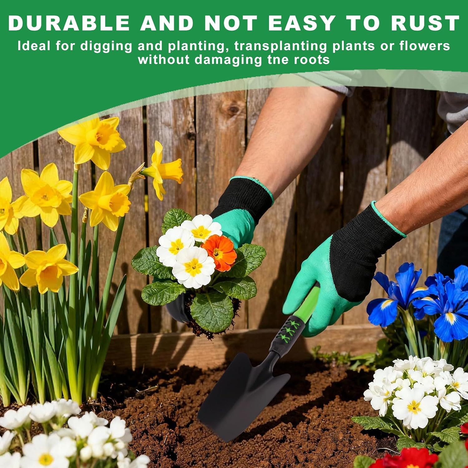 Gardening Tool, 3 Pack Lightweight Heavy Duty Spade Shovel, Garden Tools and Hand Rake with Soft Rubber Non-Slip