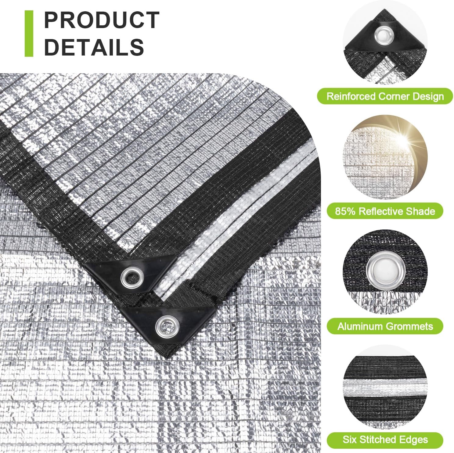 SUNNY GUARD 85% Aluminum Sun Shade Cloth, 20x20FT Heat Reflective Tarp | Reflective Aluminum Shade Cloth Blocks 85%