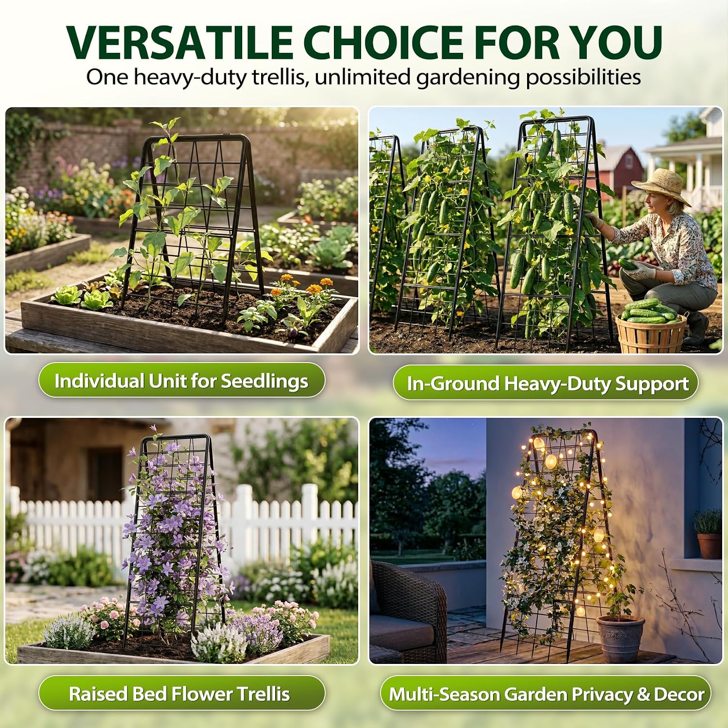 Heavy Duty 50"x17" Adjustable A-Frame Trellis for Climbing Plants Outdoor, Metal Rust-Proof Garden Trellis, Dense Grid