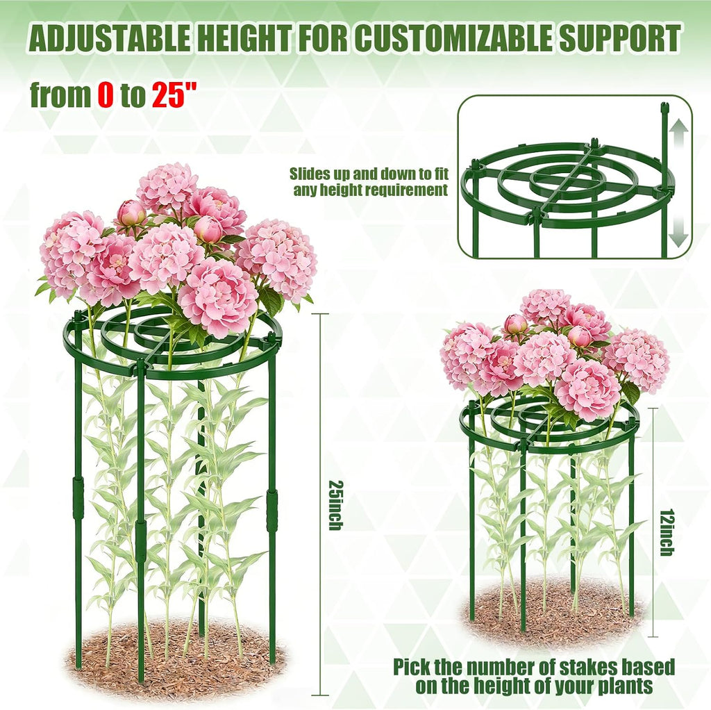MJZ 4 Pack Peony Cages and Supports, 11.8" D x 25" H Plastic Plant Supports | Peony Support Cage Flower Support Rings