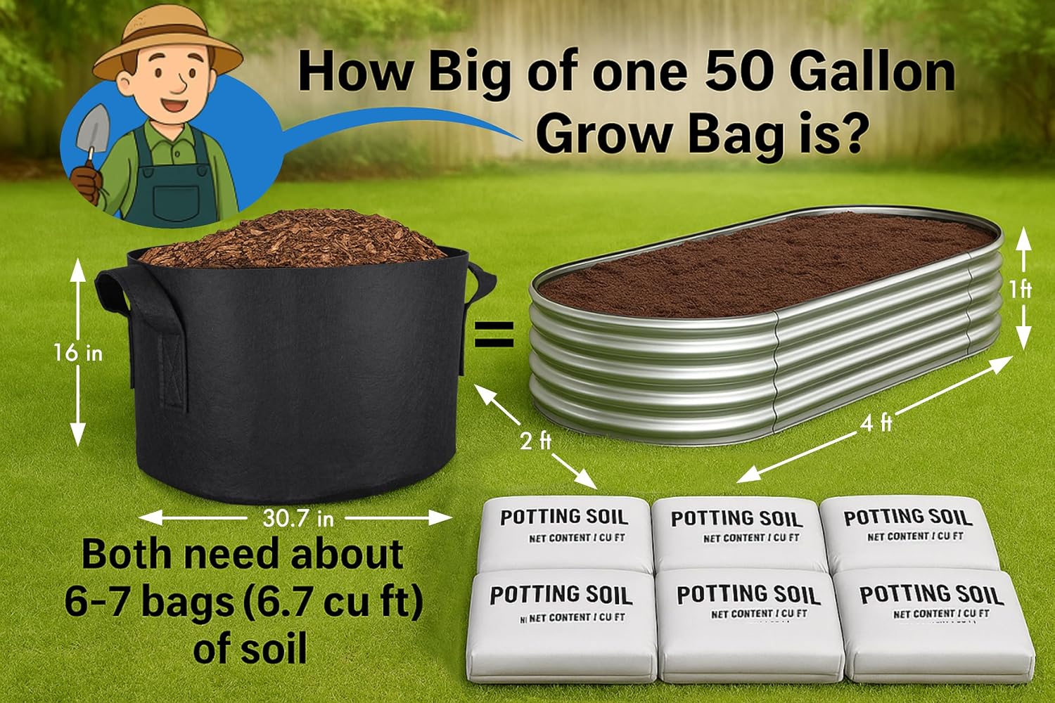 Gardzen 2-Pack 50 Gallon Grow Bags, Aeration Fabric Pots with Handles, Pot for Plants | Excellent Drainage &
