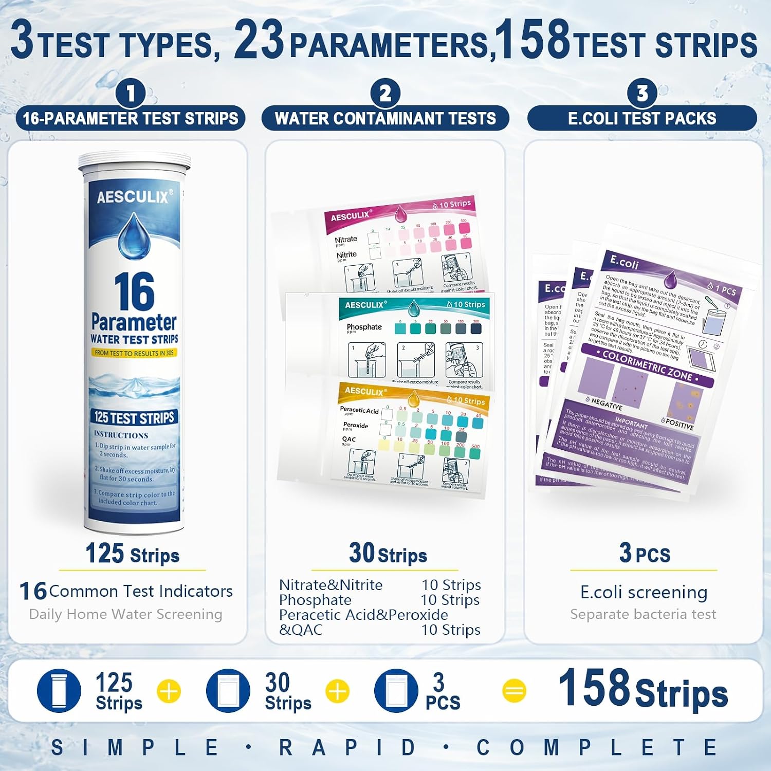 23 in 1 Water Test Kit for Drinking Water 158 Strips, Upgraded Home Water Testing Strips for Well & Tap Water, Detects