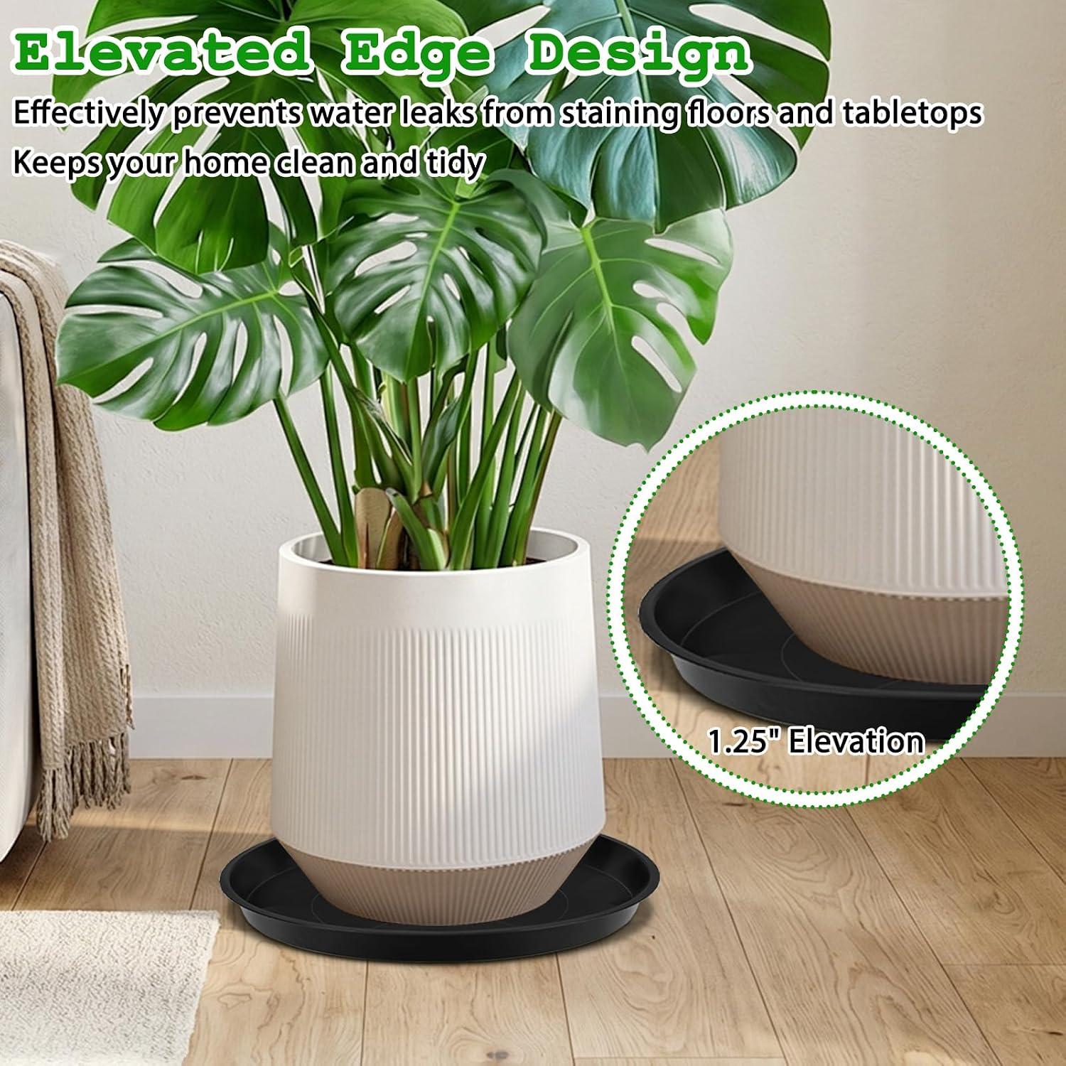 15 Pack Black Plastic Plant Saucers, 15.74 Inch Round Flower Pot Trays, Heavy Duty Plant Drip Trays for Flower Pots