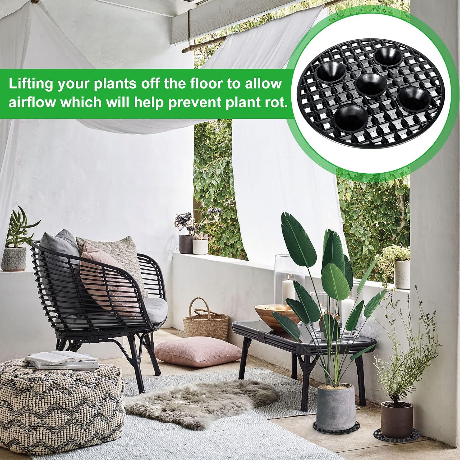 24PCS Plant Level Pot Elevator 8 Inch, Plant Risers for Pots, Heavy Duty Potted Plant Stand, Black Plant Runoff Tray