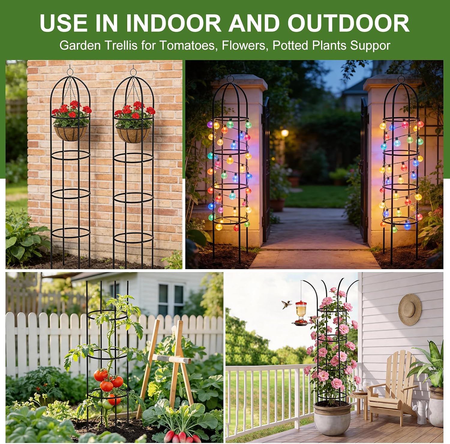 100% Metal 2 Pack Obelisk Garden Trellis 6.6 Ft Plant Support for Climbing | Flowers Stands,Rose Bush Round Trellis for