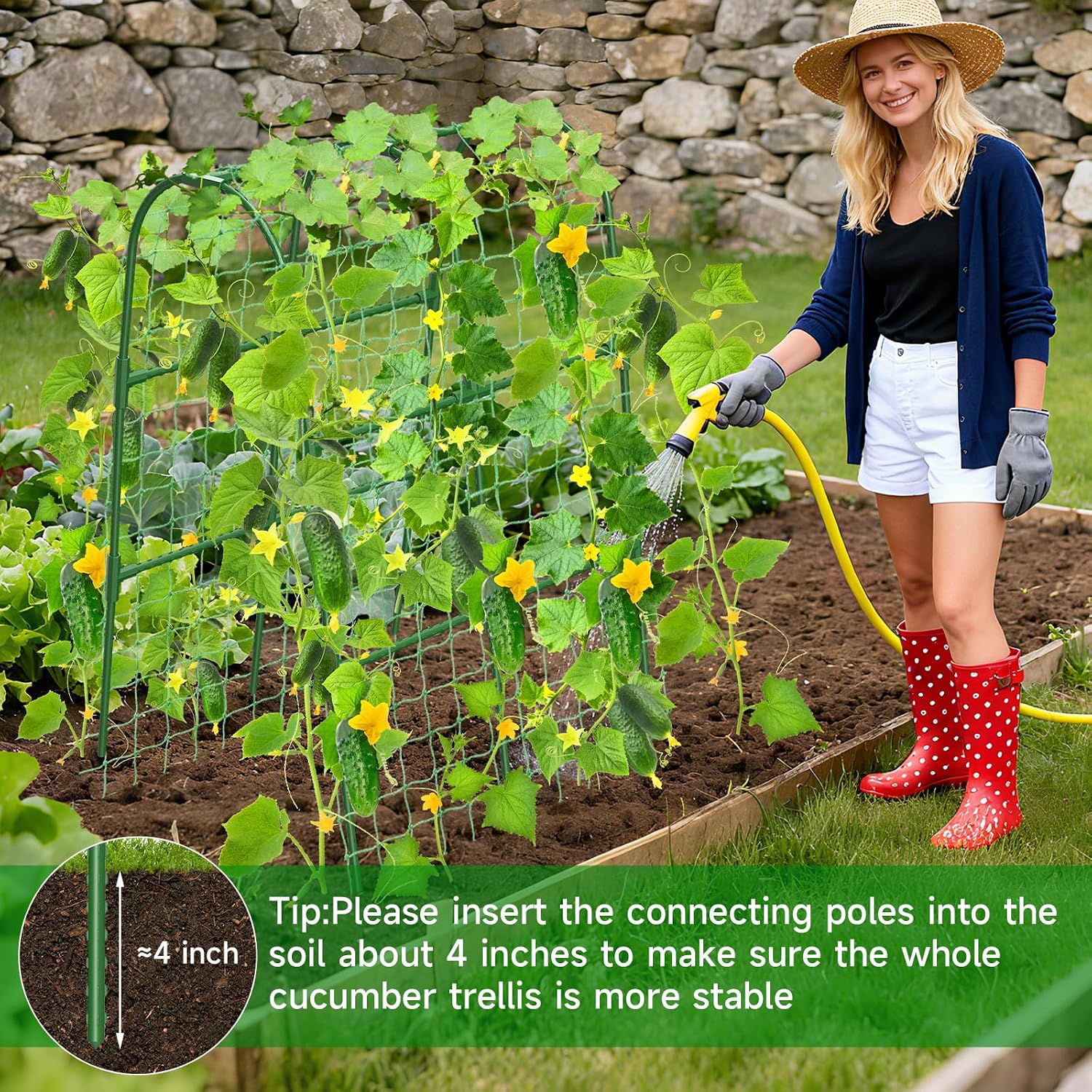 Cucumber Trellis for Raised Bed, U-Shape Garden Trellis for Climbing Plants Outdoor, Metal Arch Trellis for Vegetables