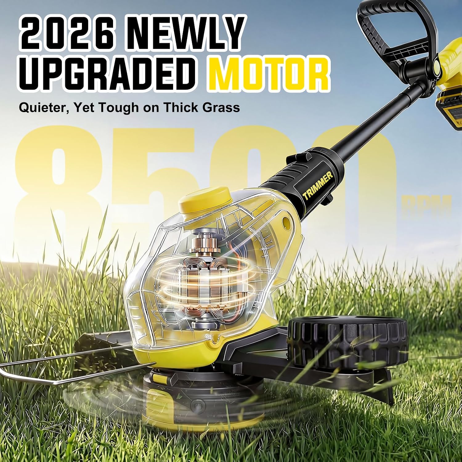 Weed Wacker, 21V Battery Powered Grass Trimmer & Edger 2-in-1 | Electric Weed Wacker with 2 × 2.0Ah Batteries and 8 ×
