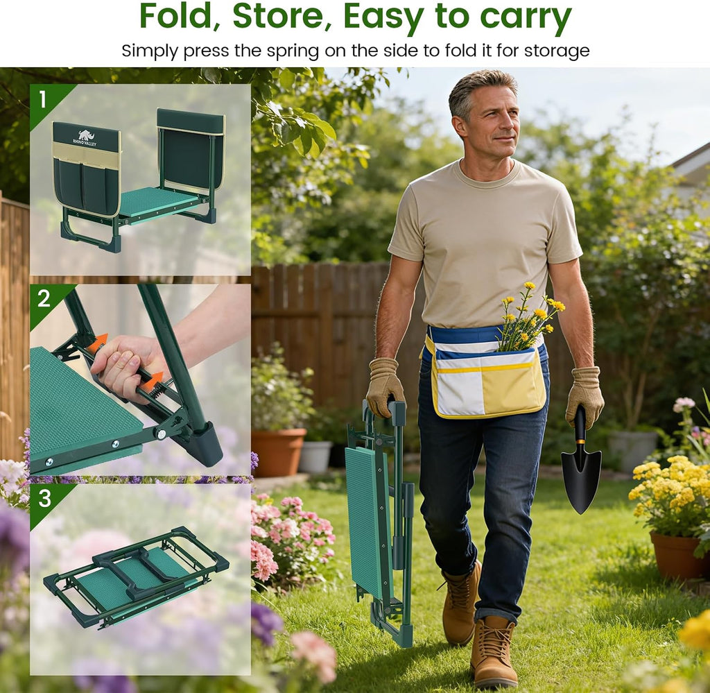 Garden Kneeler and Seat Foldable Gardening Stool Foldable Gardening Bench | Heavy Duty 2 in 2 Gardening Stool with Tool