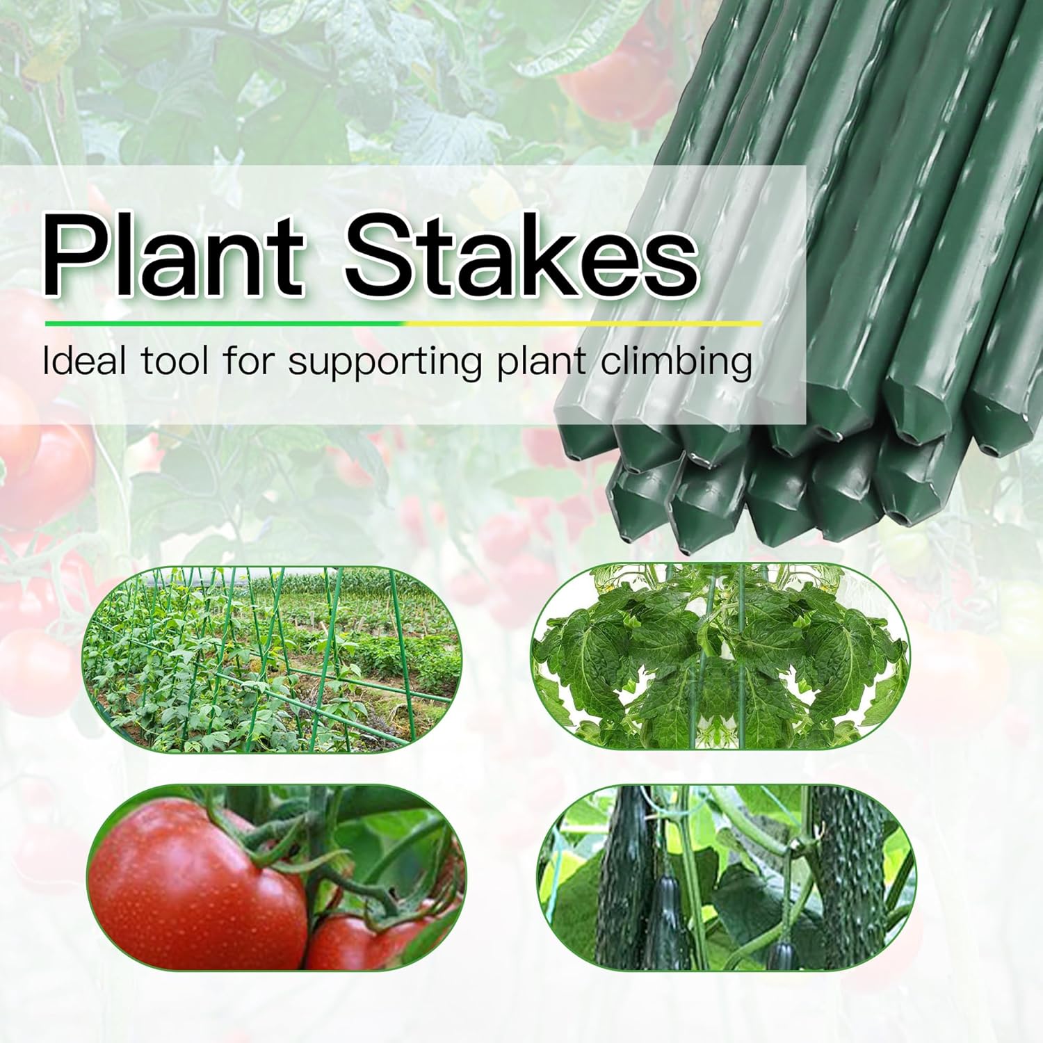 Garden Stakes 6ft, 6Feet Metal Plant Stakes 25 Pack for Gardening and Farm, 72" Plastic Coated Plant Support for