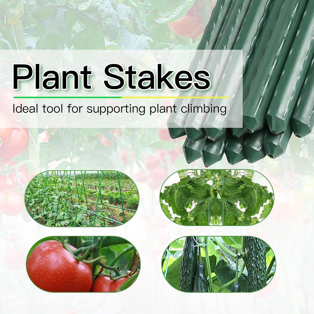 Garden Stakes 57 Inch, Approx 5ft Steel Plant Stakes 25 Pack for Gardening and Farm, 57" Plastic Coated Plant Support