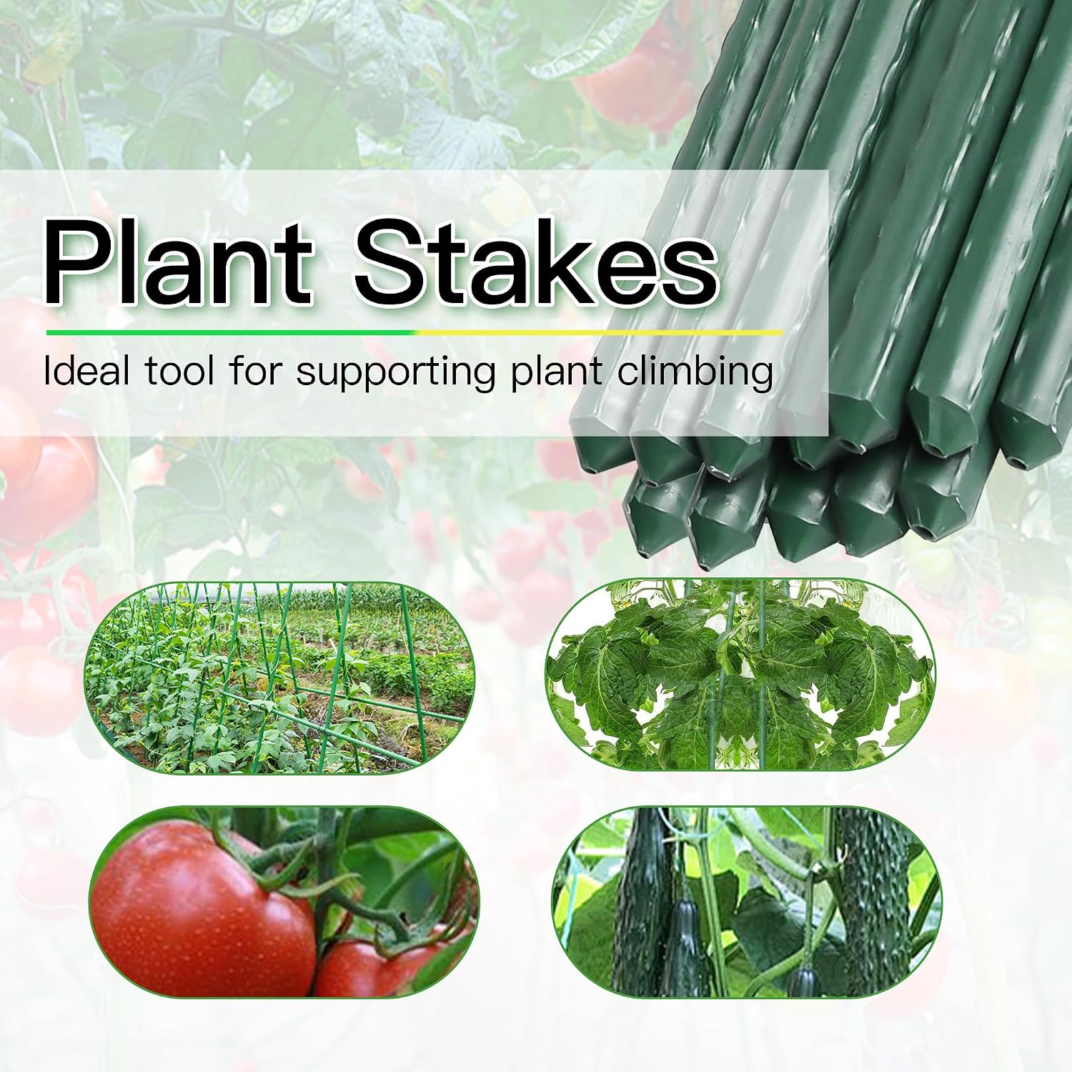 Garden Stakes 57 Inch, Approx 5ft Steel Plant Stakes 25 Pack for Gardening and Farm, 57" Plastic Coated Plant Support