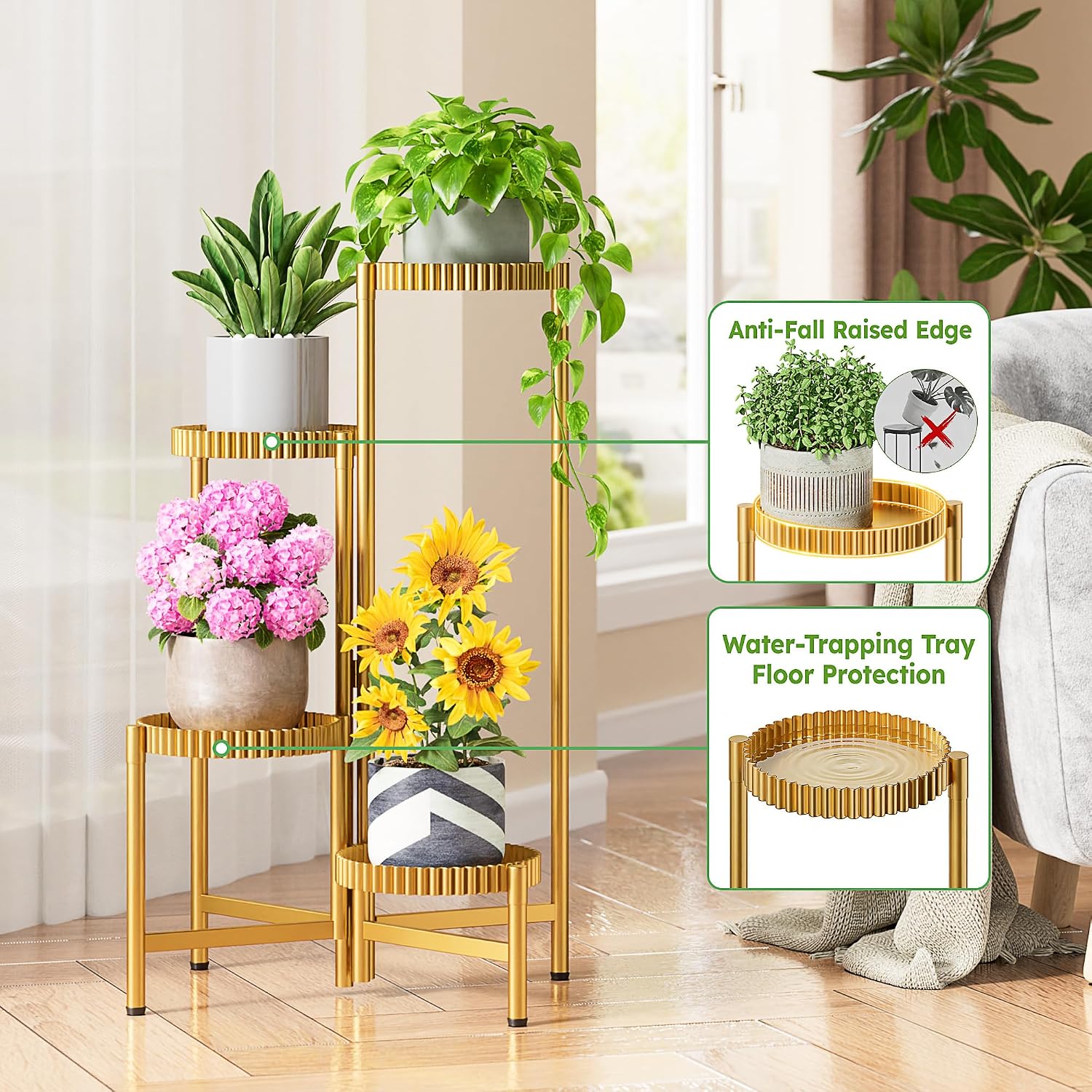 Stand Plants, 4 Tiers Metal Tiered Plant Stands for Outdoor Indoor,Heavy Duty Flower Pot Stands for Multiple