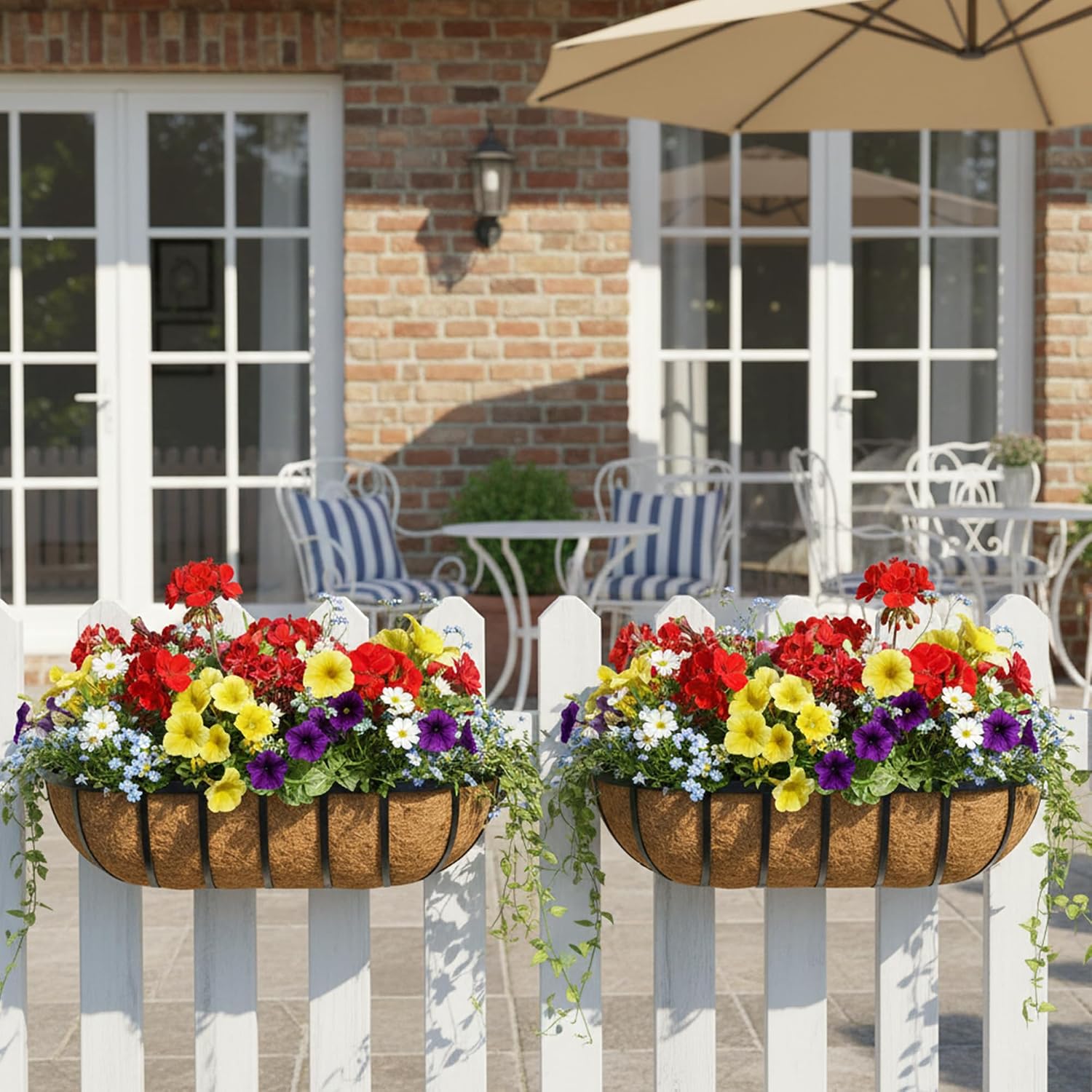 36 Inch Railing Planter Window Box Deck Balcony Rail Planter with Coco Liner Metal Wall-Mounted Coconut Liner Planters