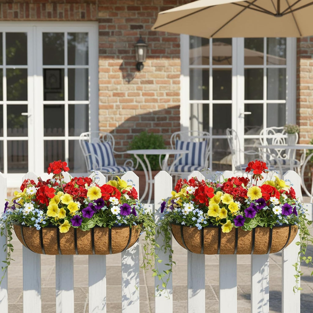 English Inviting Horse Trough Balcony Planter With Coconut LinerMetal Wall-Mounted Planter Box Deck Window Box 16 Inch