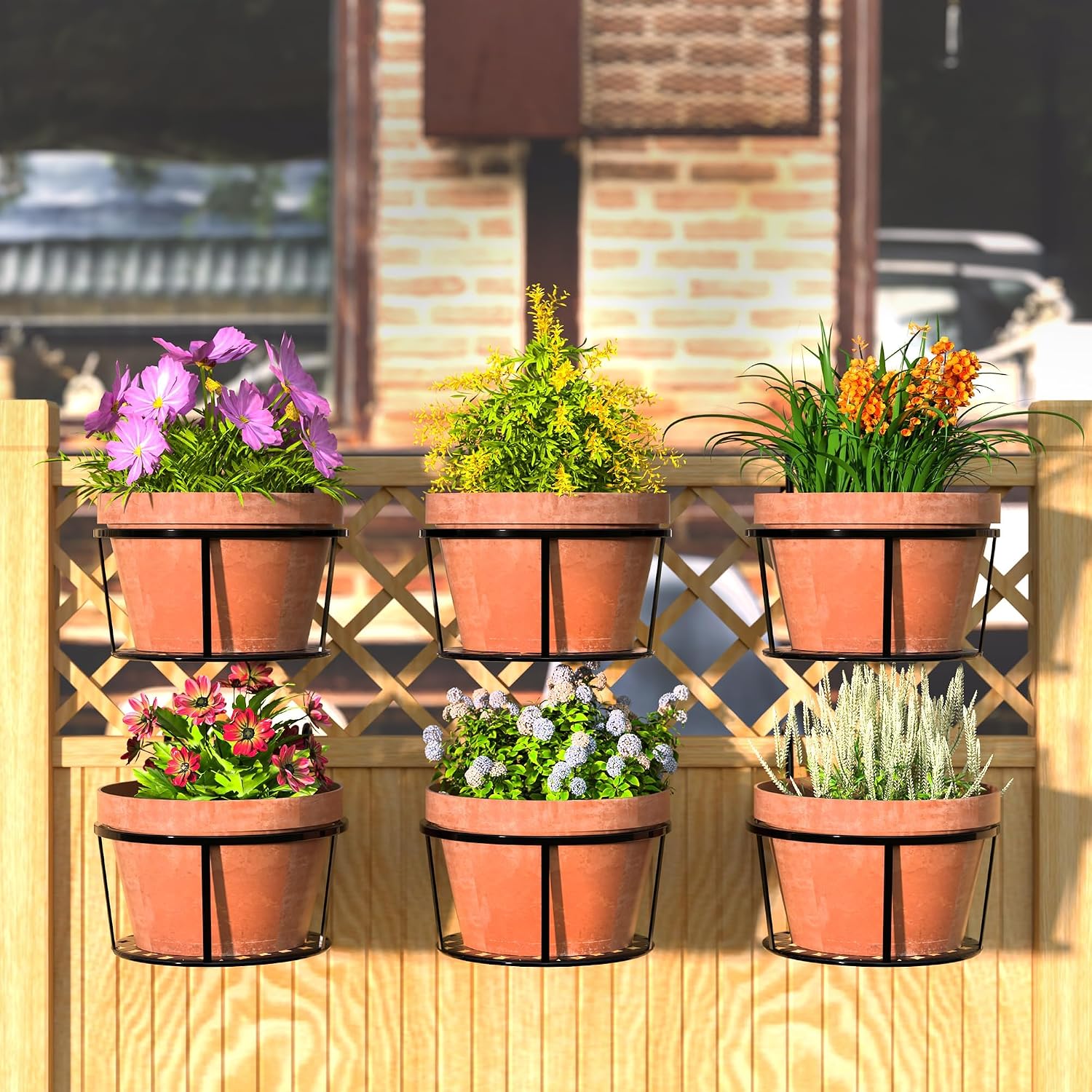 Iron Hanging Plant Holder Over The Rail Metal Fence Planters, Hanging Bucket Flower Pot Holder for Patio Balcony