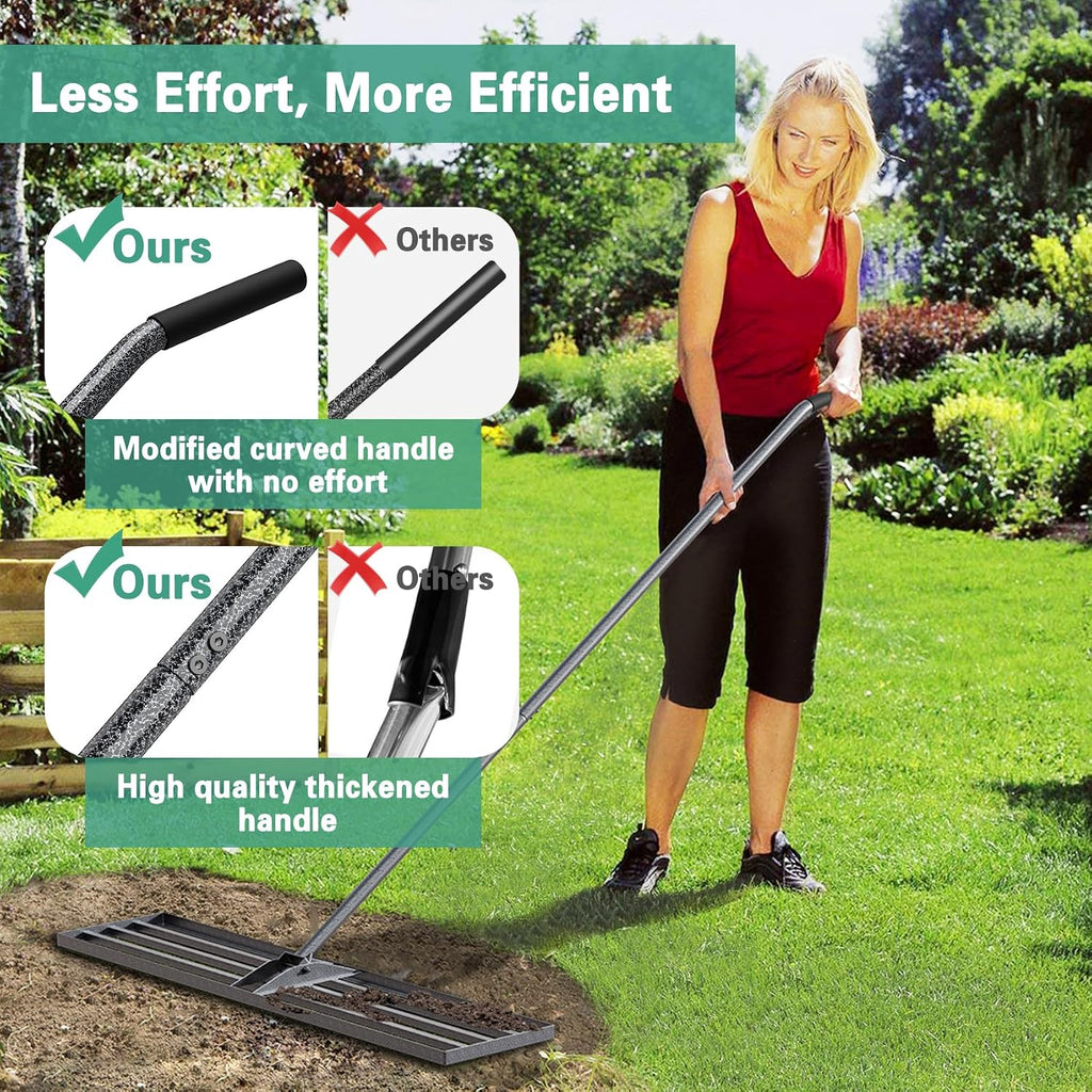 Lawn Leveling Rake 45"x10", Heavy Duty Rakes for Lawns with Anti-Rust Coating & Adjustable Handle, Effort-Saving Lawn