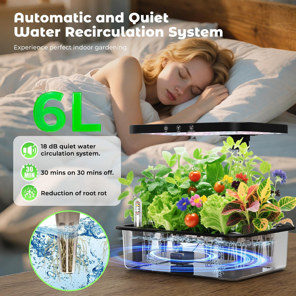 Stainless Steel Hydroponics Growing System kit Indoor Garden: 15 Pods Herb Garden with 24W Full Spectrum Grow Light
