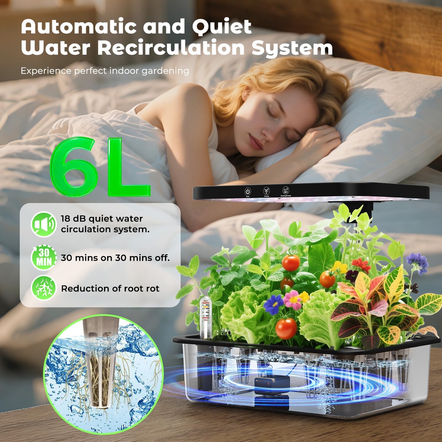 Stainless Steel Hydroponics Growing System kit Indoor Garden: 15 Pods Herb Garden with 24W Full Spectrum Grow Light