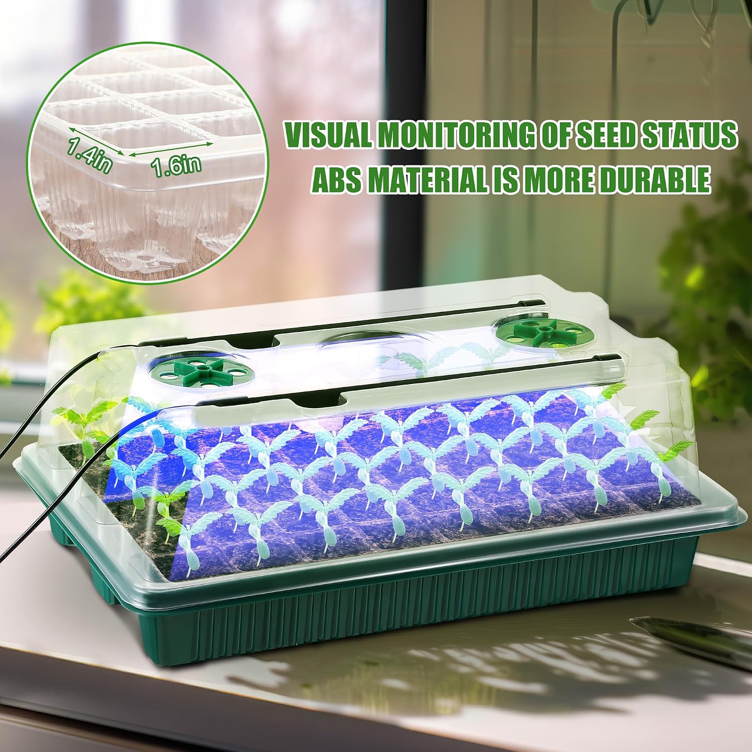 2 Pack Seed Starter Tray with Grow Light, 80 Cell Indoor Greenhouse Seed Starting Set with Humidity Dome, 360° Full