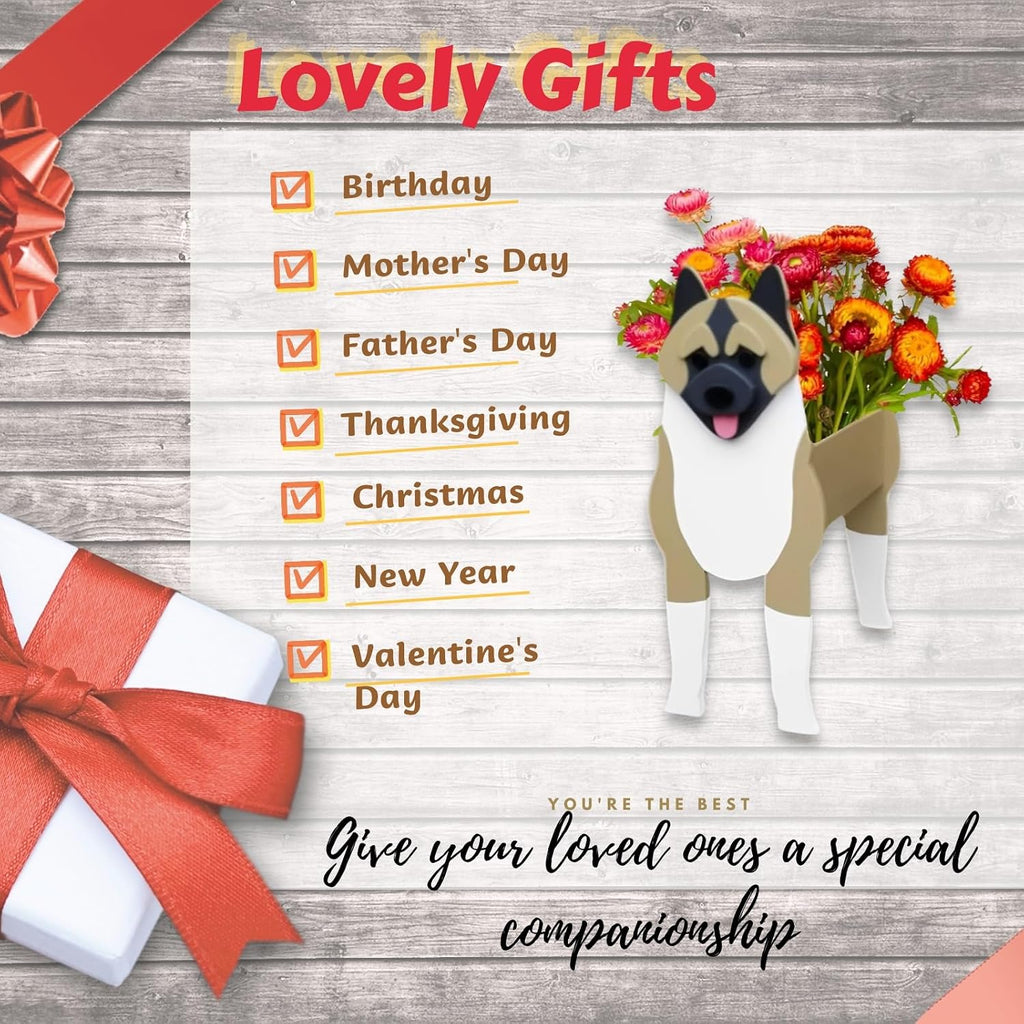 American Akita Dog Planter Pots, Animal Shaped Flower Pot | Cute Plant Gift for Women and Pet Lovers, Indoor Outdoor