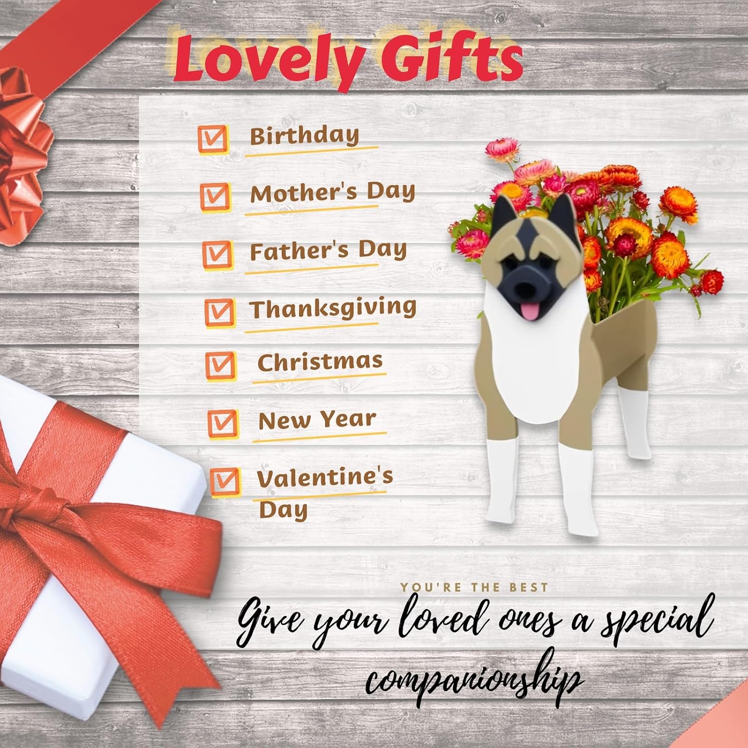 American Akita Dog Planter Pots, Animal Shaped Flower Pot | Cute Plant Gift for Women and Pet Lovers, Indoor Outdoor