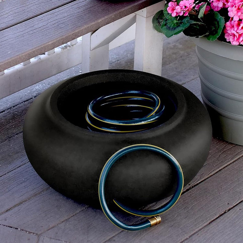 The HC Companies 21 Inch Garden Hose Pot - Durable Lightweight Plastic Decorative Hose Pot for Yard, 100-Foot Capacity