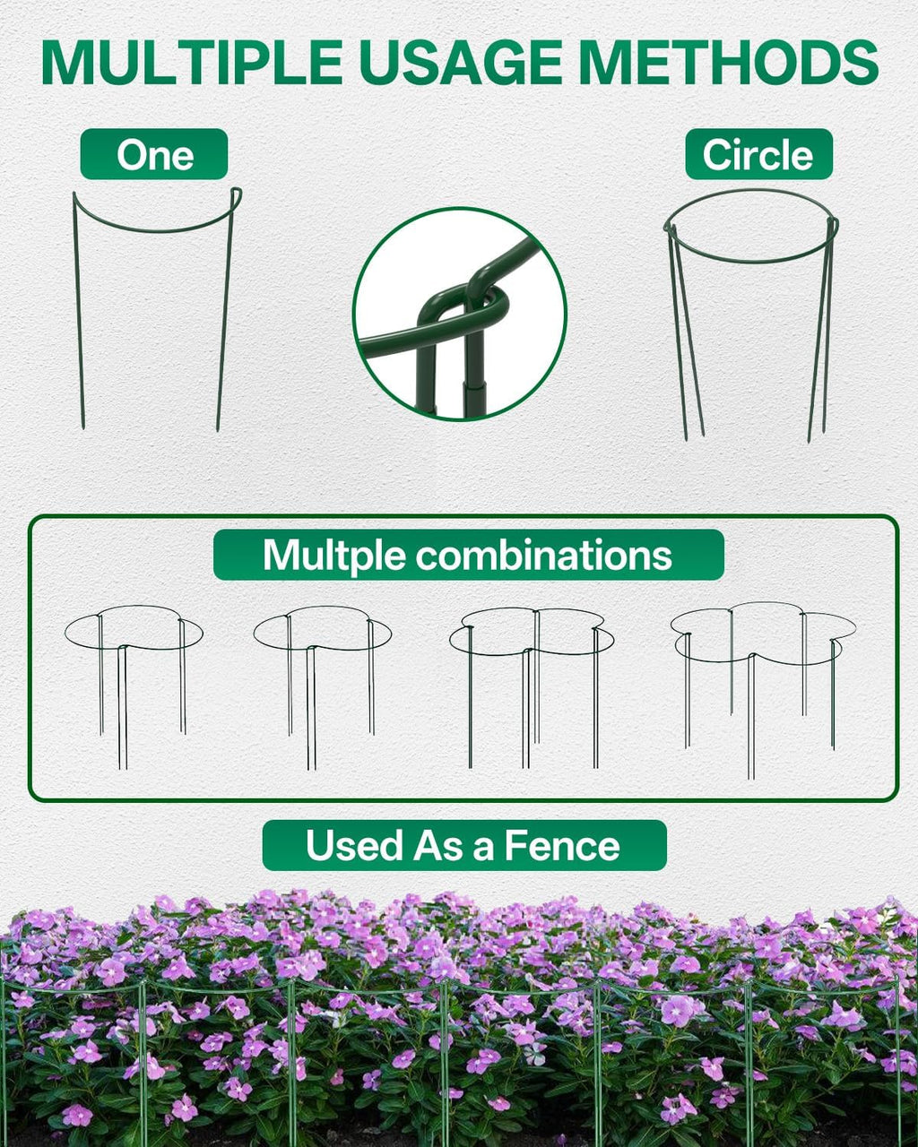 8 Pack 24 In Plant Support Stakes, Peony Cages And Supports with 15 Lables | Rust-proof Metal Plant Stakes, Adjustable