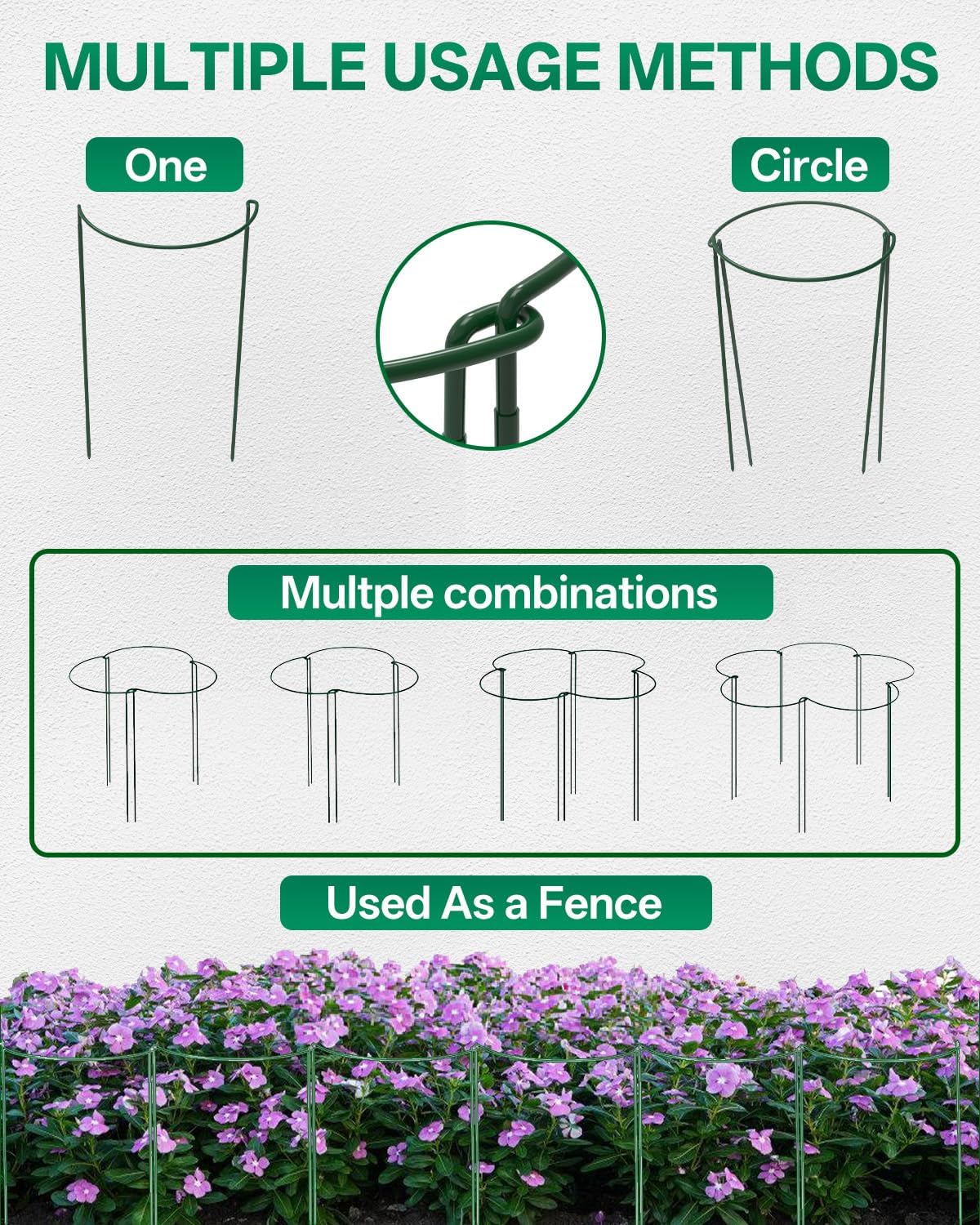 8 Pack 24 In Plant Support Stakes, Peony Cages And Supports with 15 Lables | Rust-proof Metal Plant Stakes, Adjustable
